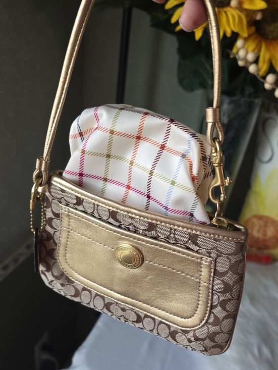 Coach Handbags - Coach Tattersall Signature Brown and Gold Wristlet With Hangtag In  EUC